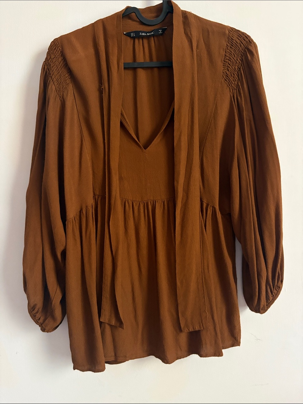 Zara Burnt Orange V-Neck Tie-Front Blouse